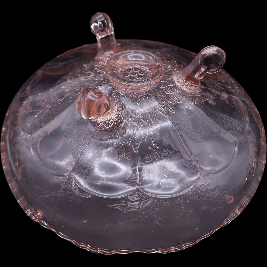 Antique Jeannette Glass Co. Stag and Holly Pink Depression Glass 10 3-Toed Footed Bow 1930s
