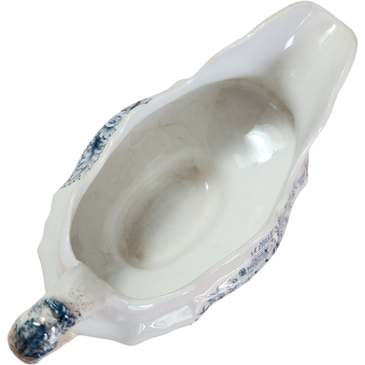 Antique John Maddock & Sons Royal Semi-Porcelain Blue Floral Gravy Boat England c.1896–1906