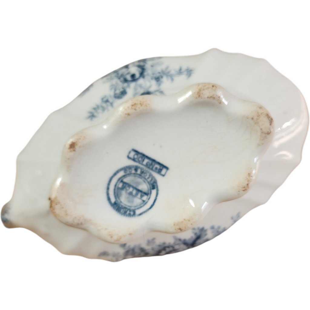 Antique John Maddock & Sons Royal Semi-Porcelain Blue Floral Gravy Boat England c.1896–1906