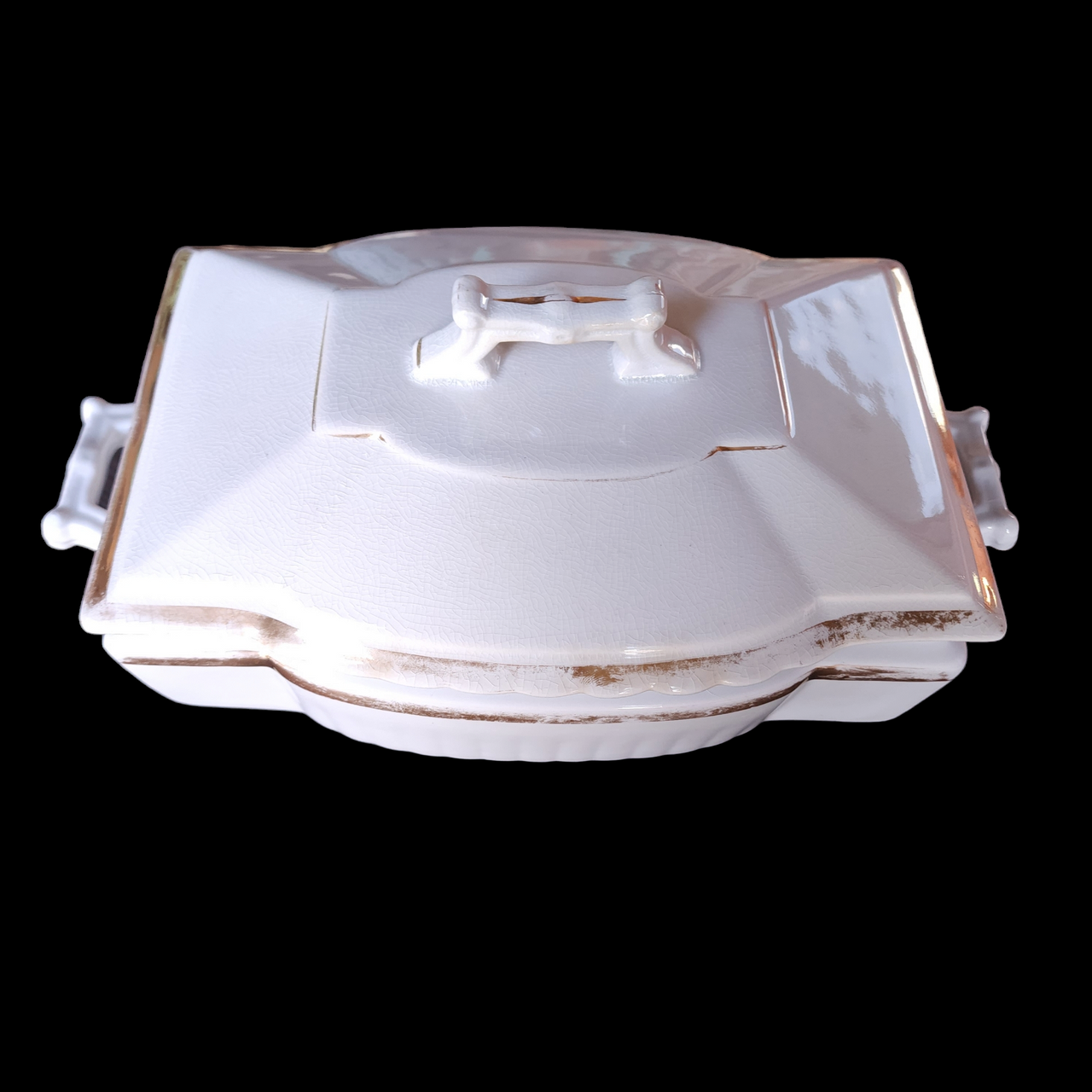 Antique Johnson Bros England White Ironstone Covered Casserole Tureen Bowl Dish