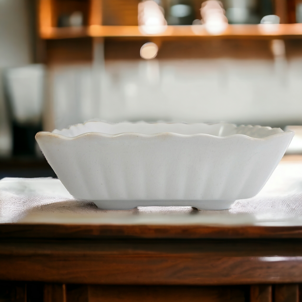 Antique Johnson Bros England White Ironstone Embossed Scrolls Relish Dish Bowl