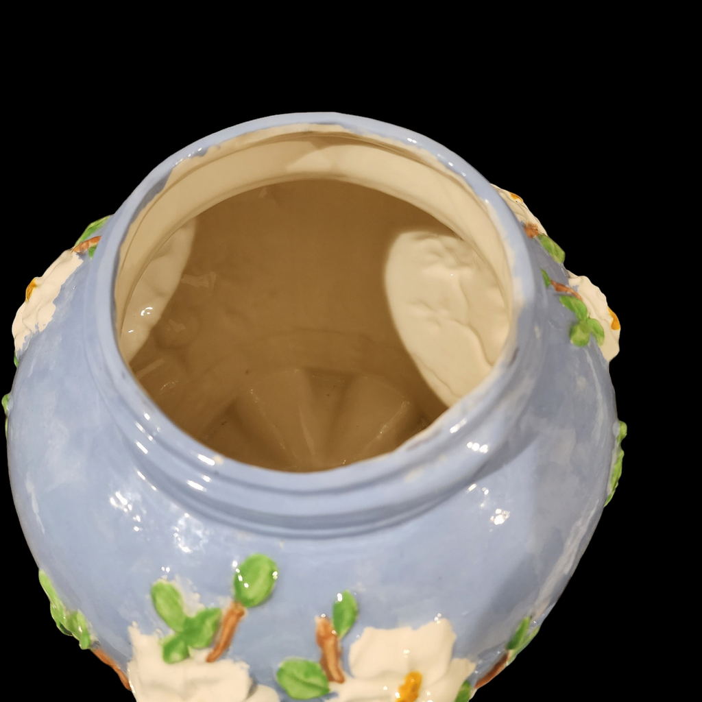 Antique Large Barbotine Majolica French Jar with Lid Vase