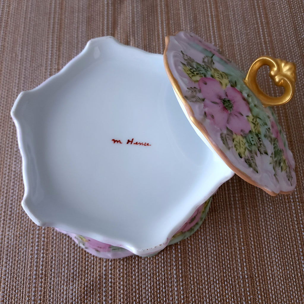 Antique Limoges France Hand Painted Gold Gilded Candy Dish with Lid