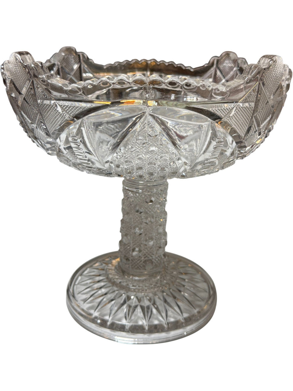 Antique McKee Sunbeam EAPG Pressed Glass Round Compote Pedestal Candy Dish Bowl c.1890s