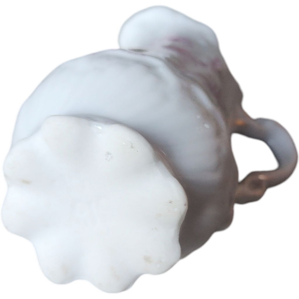 Antique Miniature Pink Floral Porcelain Pitcher with Gold Trim