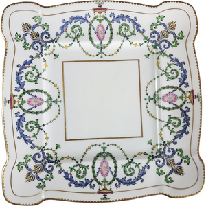 Antique Minton Square Serving Plate Hand Painted Neoclassical Garland Pattern, Rd No. 606547 (1913)
