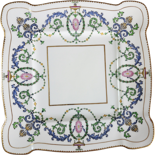 Antique Minton Square Serving Plate Hand Painted Neoclassical Garland Pattern, Rd No. 606547 (1913)