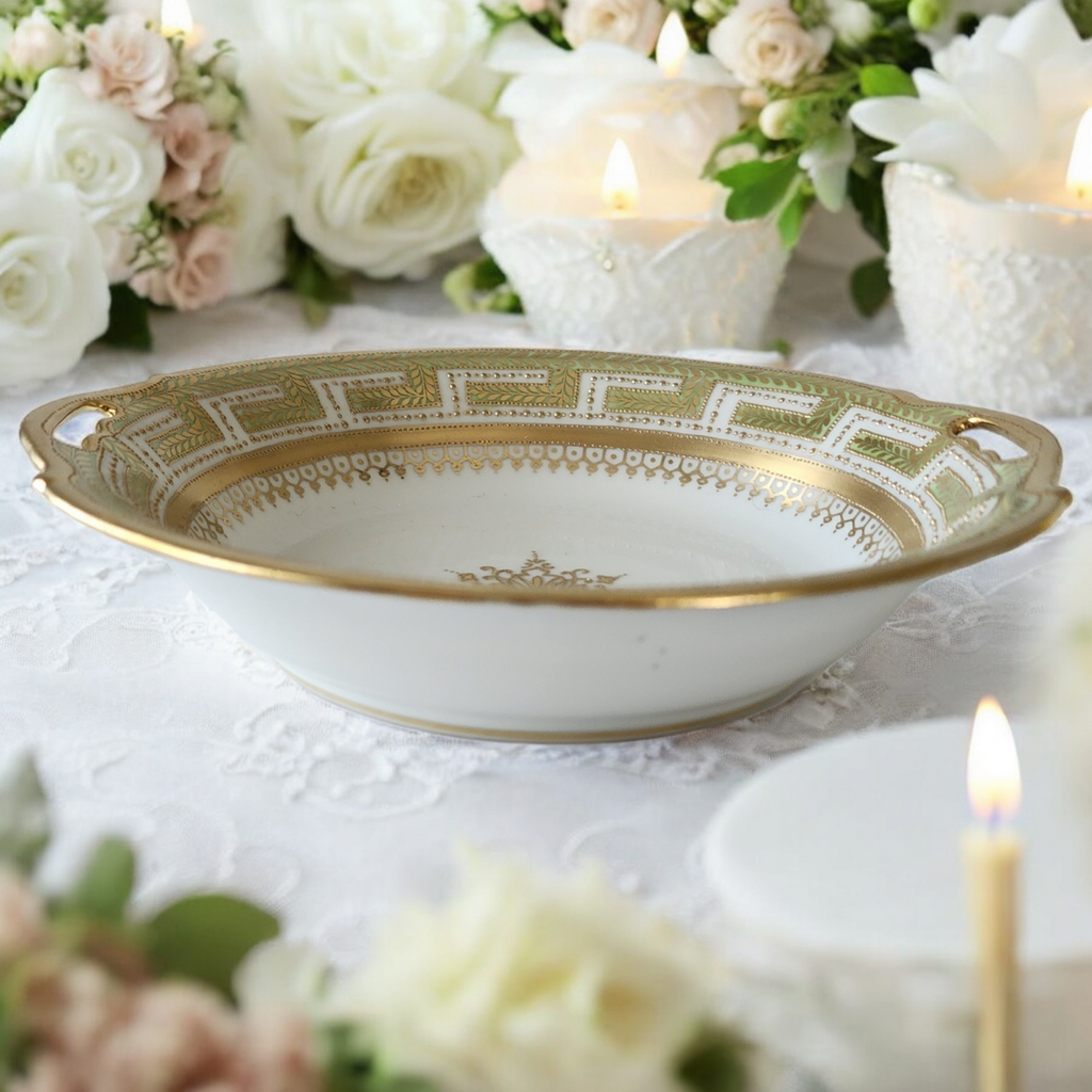 Antique Nippon Hand Painted Porcelain Bowl Gold Gilt & Enamel Beaded Handles c.1911–1921