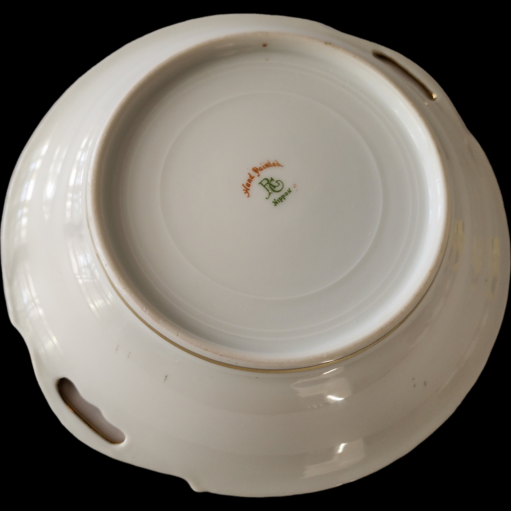 Antique Nippon Hand Painted Porcelain Bowl Gold Gilt & Enamel Beaded Handles c.1911–1921