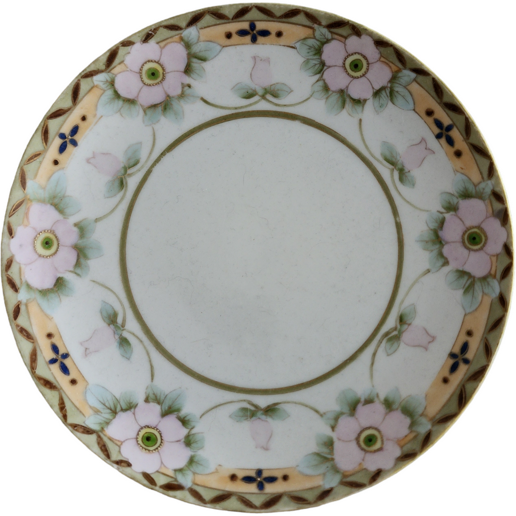 Antique Nippon Hand Painted Porcelain Plate Pink Floral & Gold Enamel Early 1900s Japan