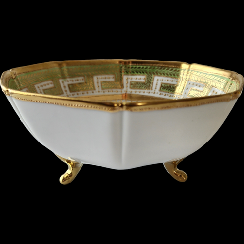 Antique Nippon RC Octagonal Footed Bowl – Hand Painted Porcelain with Gold & Green Moriage Circa 1911–1921
