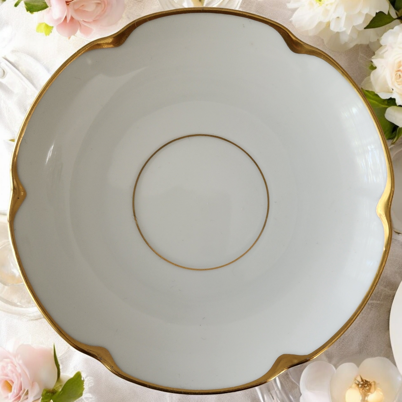 Antique O.&E.G. Royal Austria Saucer White Porcelain with Gold Gilt Trim Oscar & Edgar Gutherz c.1900s