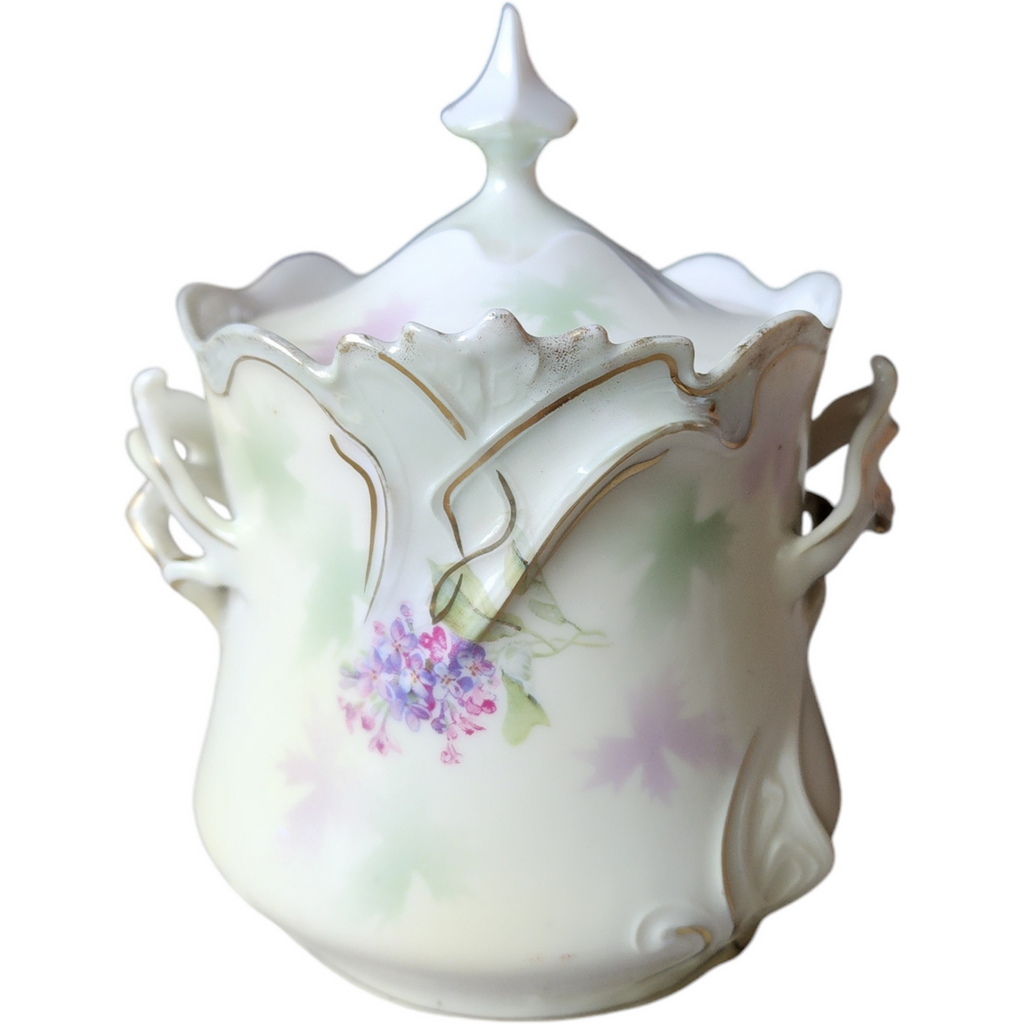 Antique R.S. Prussia Hand-Painted Biscuit Jar with Lid