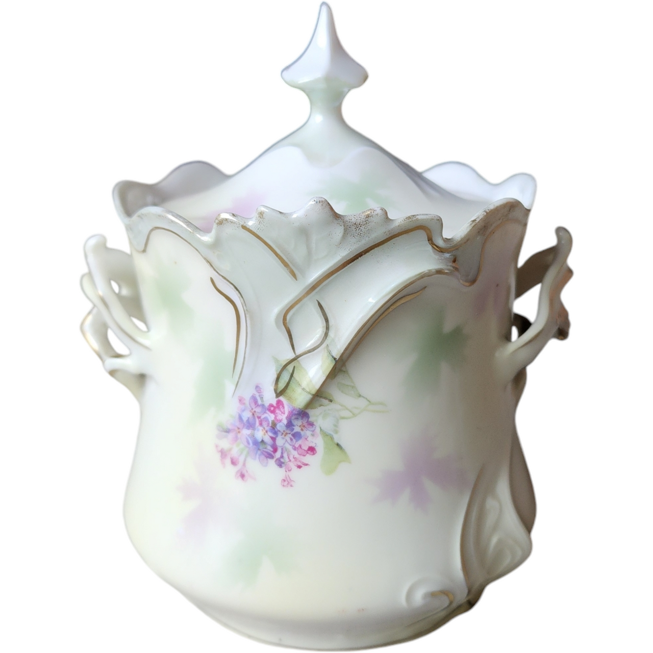Antique R.S. Prussia Hand-Painted Biscuit Jar with Lid