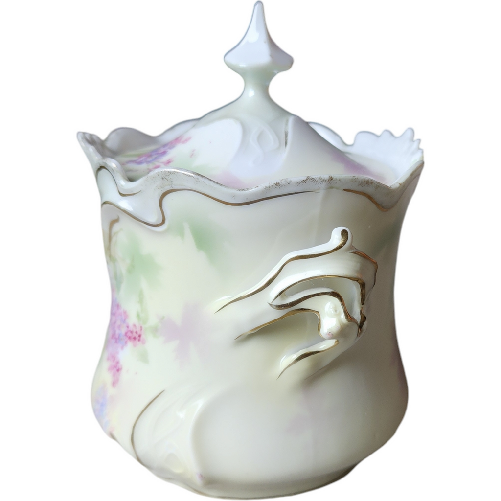 Antique R.S. Prussia Hand-Painted Biscuit Jar with Lid