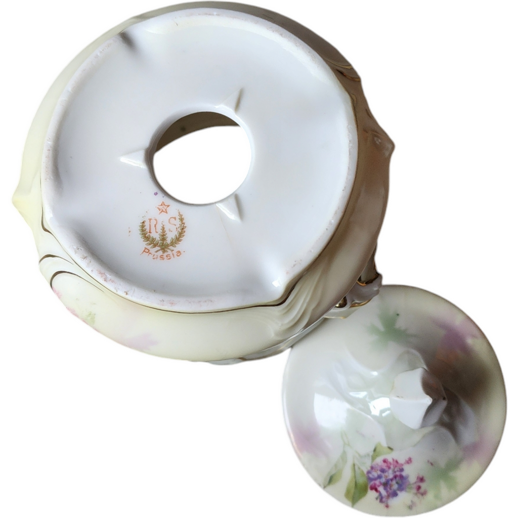 Antique R.S. Prussia Hand-Painted Biscuit Jar with Lid