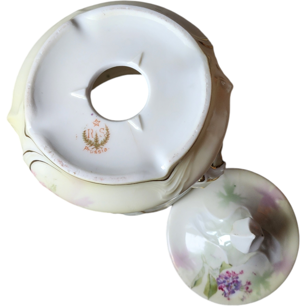 Antique R.S. Prussia Hand-Painted Biscuit Jar with Lid