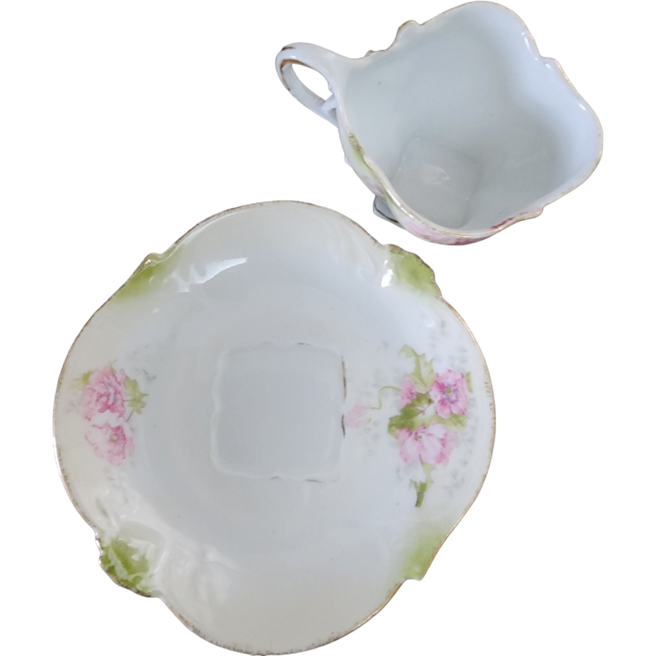 Antique RS Prussia Hand Painted Flowers Porcelain Demitasse Footed Cup and Saucer Set