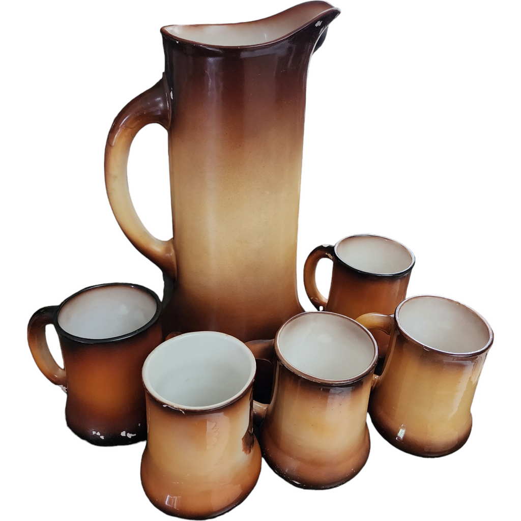 Taylor Smith & Taylor Pitcher & 5 Mugs With Bull Mastiff Dog