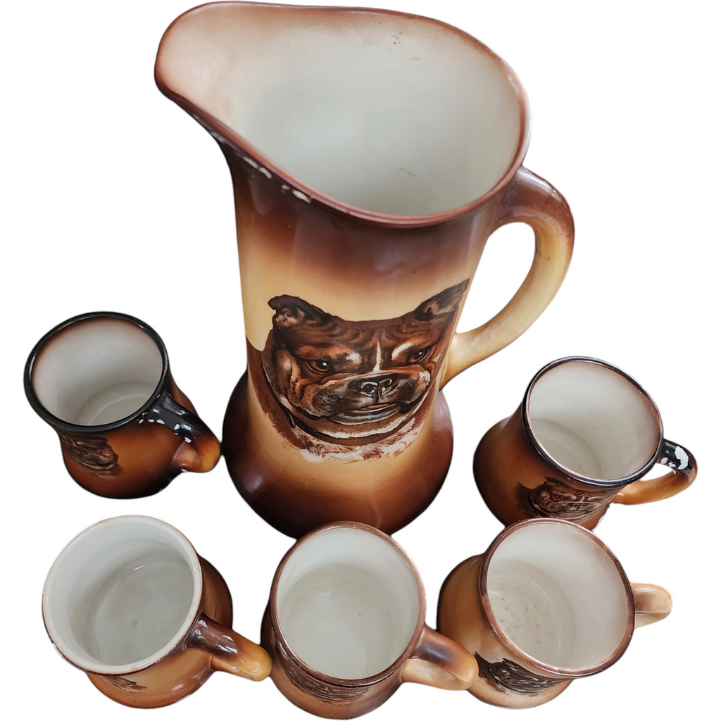 Taylor Smith & Taylor Pitcher & 5 Mugs With Bull Mastiff Dog