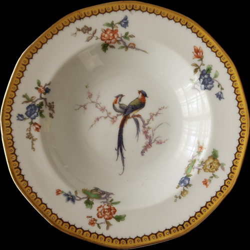 Antique Theodore Haviland Limoges France Rim Soup Bowl Bird & Floral with Gold Trim Early 1900s Porcelain