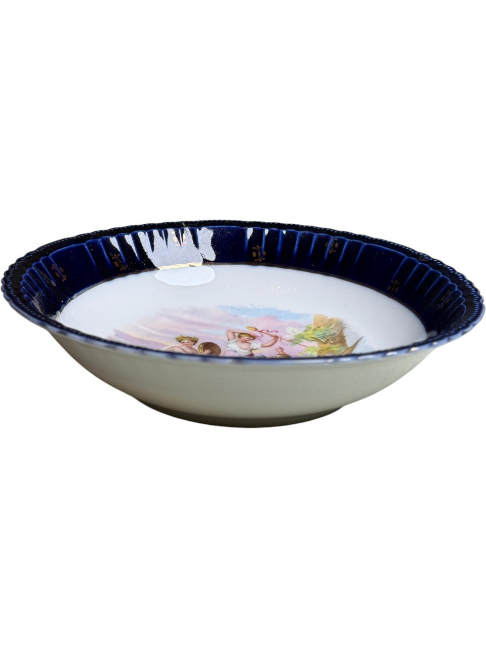 Antique Victoria Austria Cobalt Blue Porcelain Plate Hand Painted Classical Scene with Cupid Gold Trim Altrohlau ca. 1891-1918