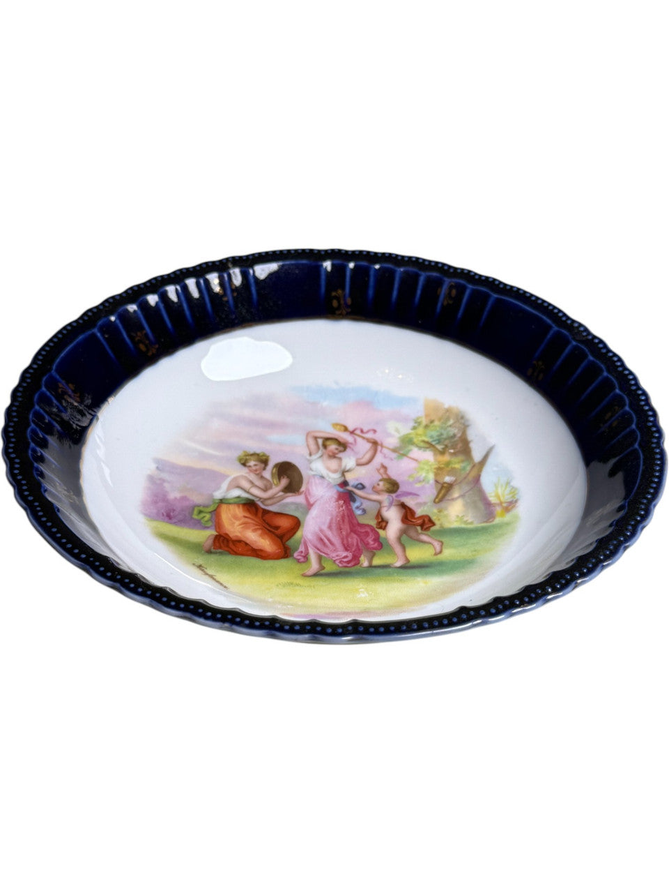 Antique Victoria Austria Cobalt Blue Porcelain Plate Hand Painted Classical Scene with Cupid Gold Trim Altrohlau ca. 1891-1918