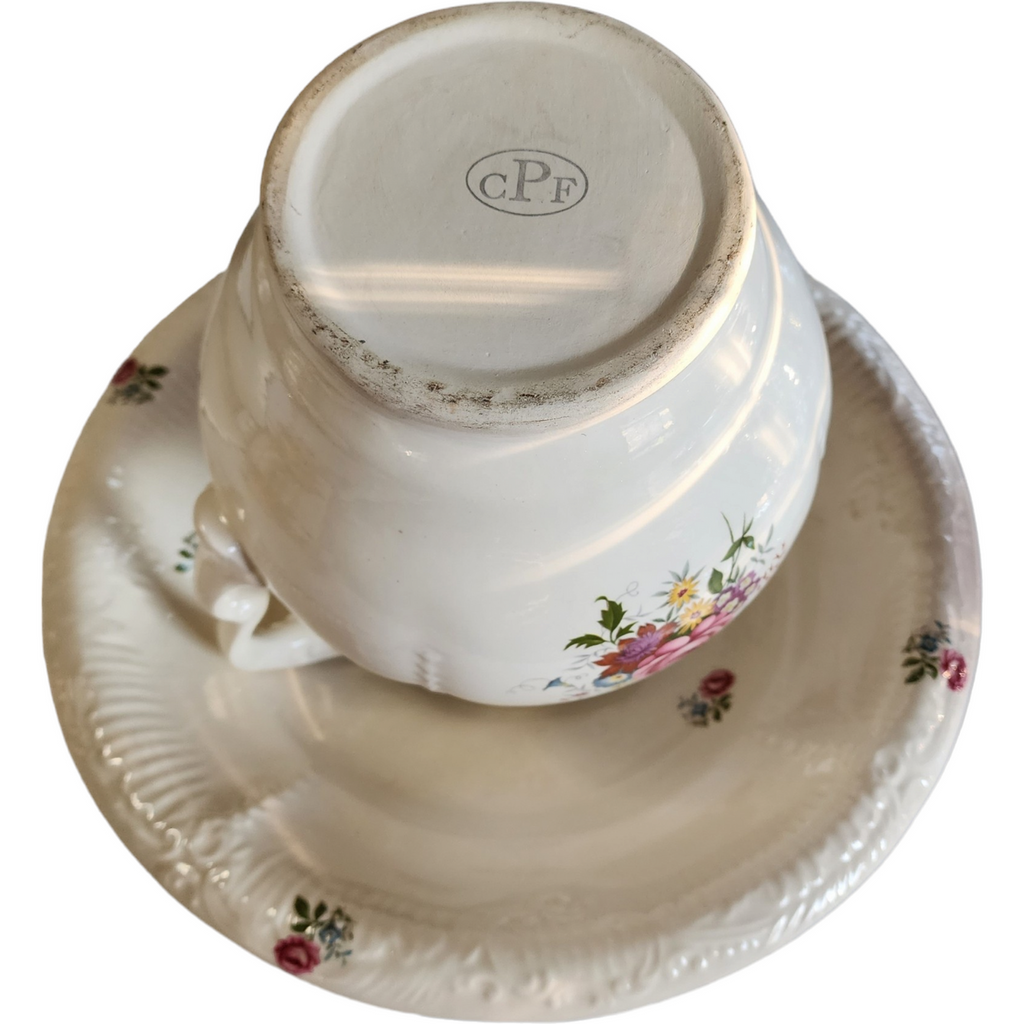 Antique White Floral Porcelain Wash Stand Set Pitcher & Bowl