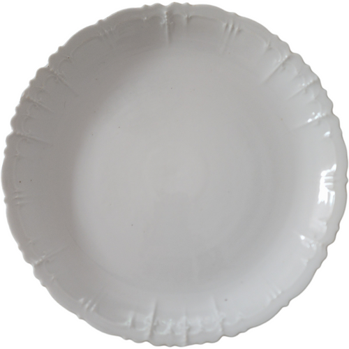 12" Antique White Ironstone Scalloped Edge Serving Bowl Embossed Pattern Circa 1890s–1910s