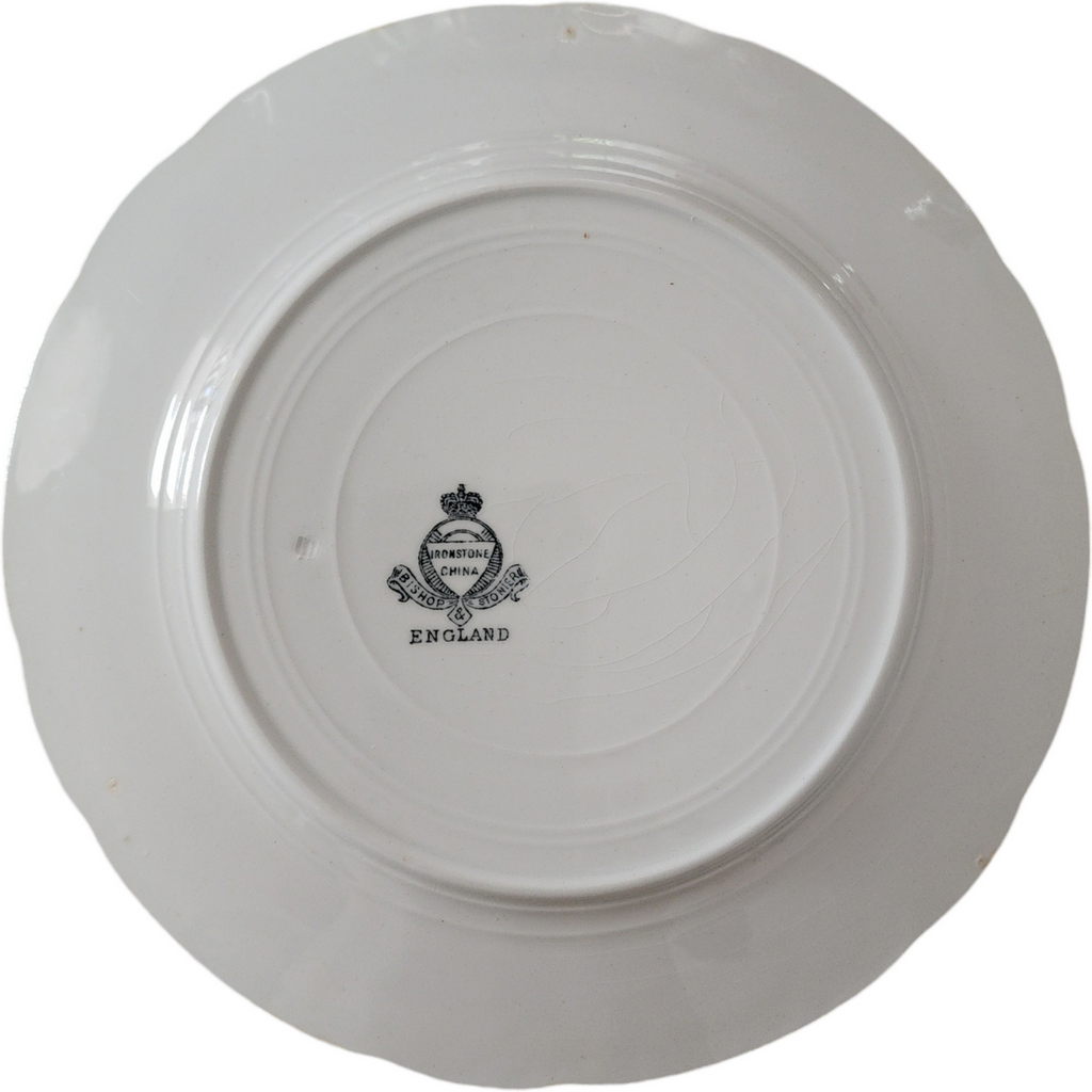 Antique William Ridgeway Ironstone Plate  Bishop Crown Backstamp  White Scalloped Staffordshire England c.1891–1910