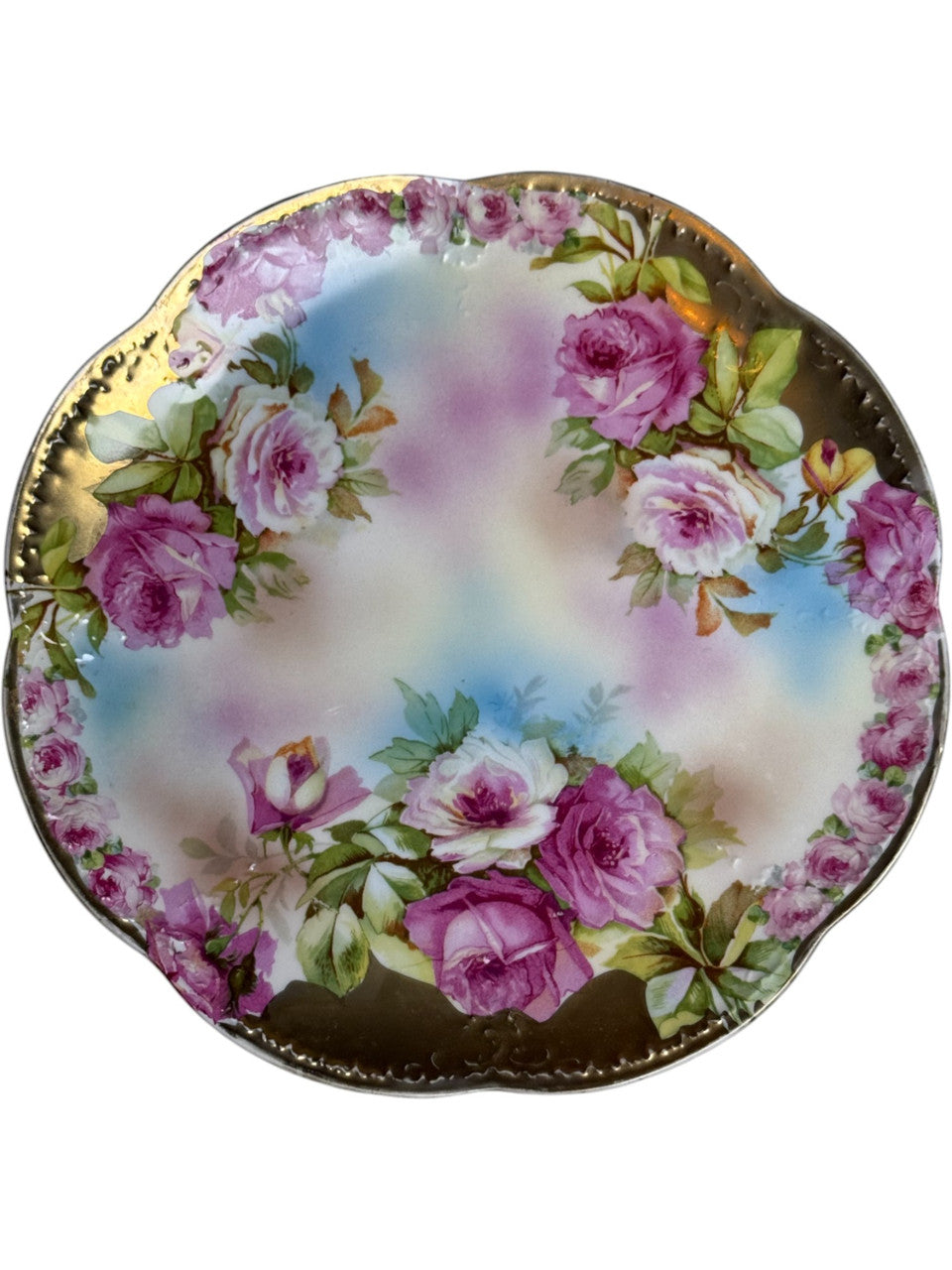Antique Winterling Bavaria Hand-Painted Plate Pink Roses & Gold Trim Austria Export Early 20th Century Porcelain