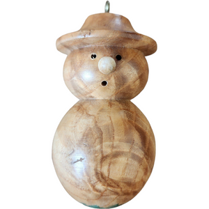 Antique Yellow Rosewood Snowman Handcrafted Christmas Ornament