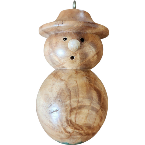 Antique Yellow Rosewood Snowman Handcrafted Christmas Ornament