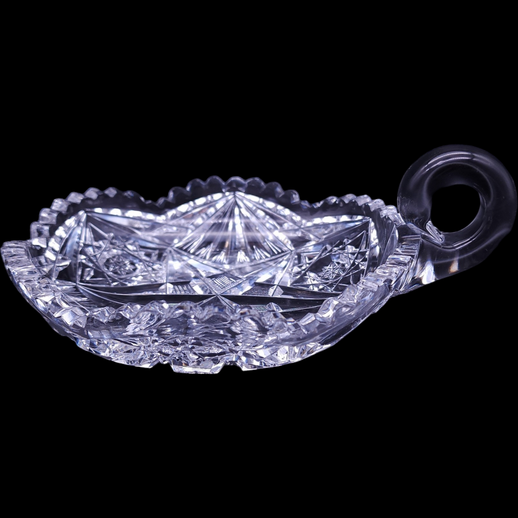 Antique Cut Glass Nappy American Brilliant Period Dish with Handle
