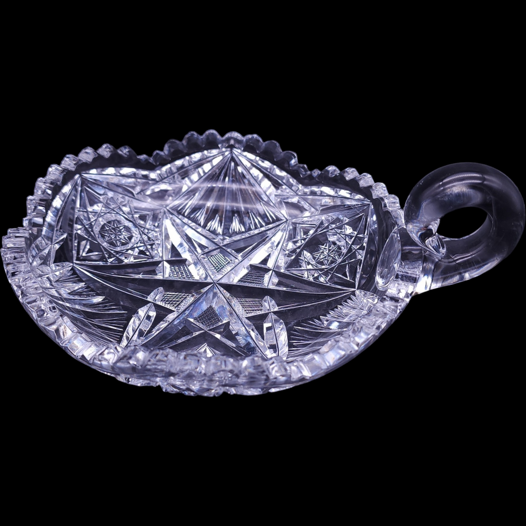 Antique Cut Glass Nappy American Brilliant Period Dish with Handle