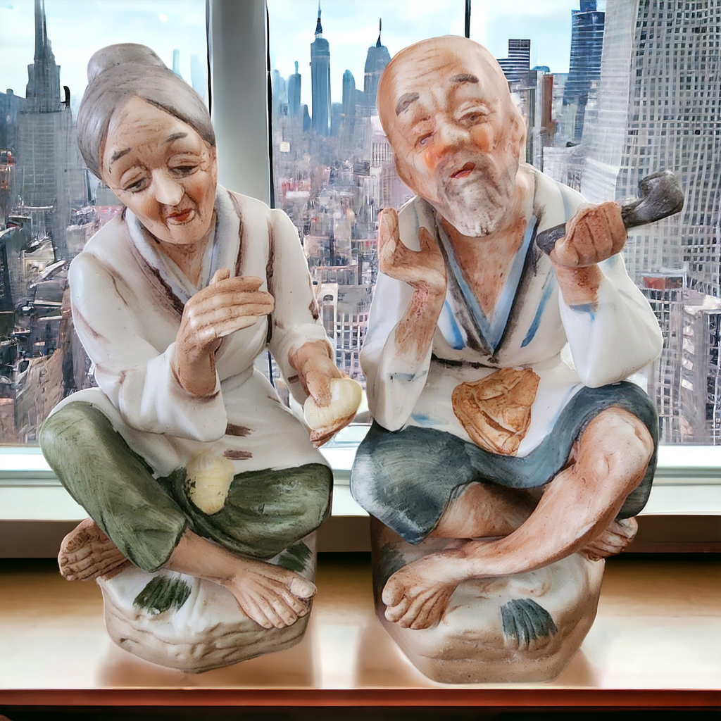 Ardco Porcelain Asian Elder Couple Statues Figurine Japan