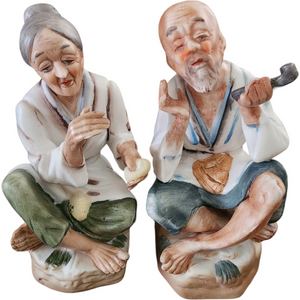 Ardco Porcelain Asian Elder Couple Statues Figurine Japan