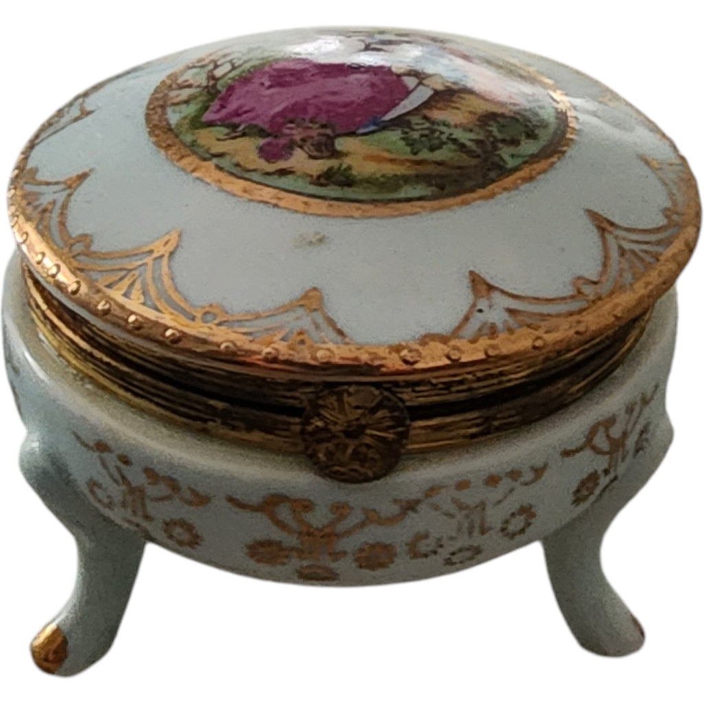 Arnart Footed Porcelain Trinket Box Courting Couple Design
