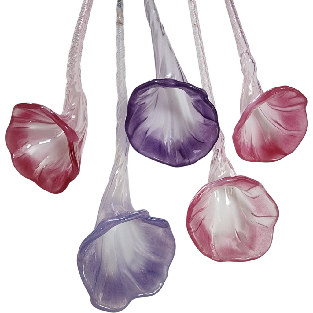 Art Amethyst Glass Hand Blown Vase and Flower Bouquet