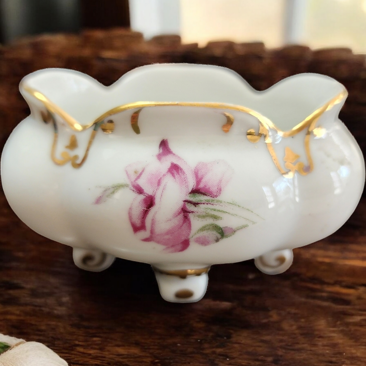 Art Deco Hand-Painted Floral Details and Gold Accents Japanese Porcelain Salt Cellar