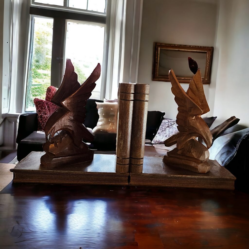 Art Deco Handmade Two Eagle Sculptures Bookends