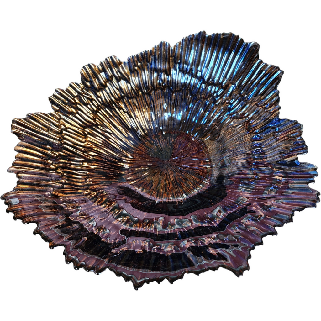 Gold Foil Amethyst Hand Blown Art Glass Large Decorative Bowl