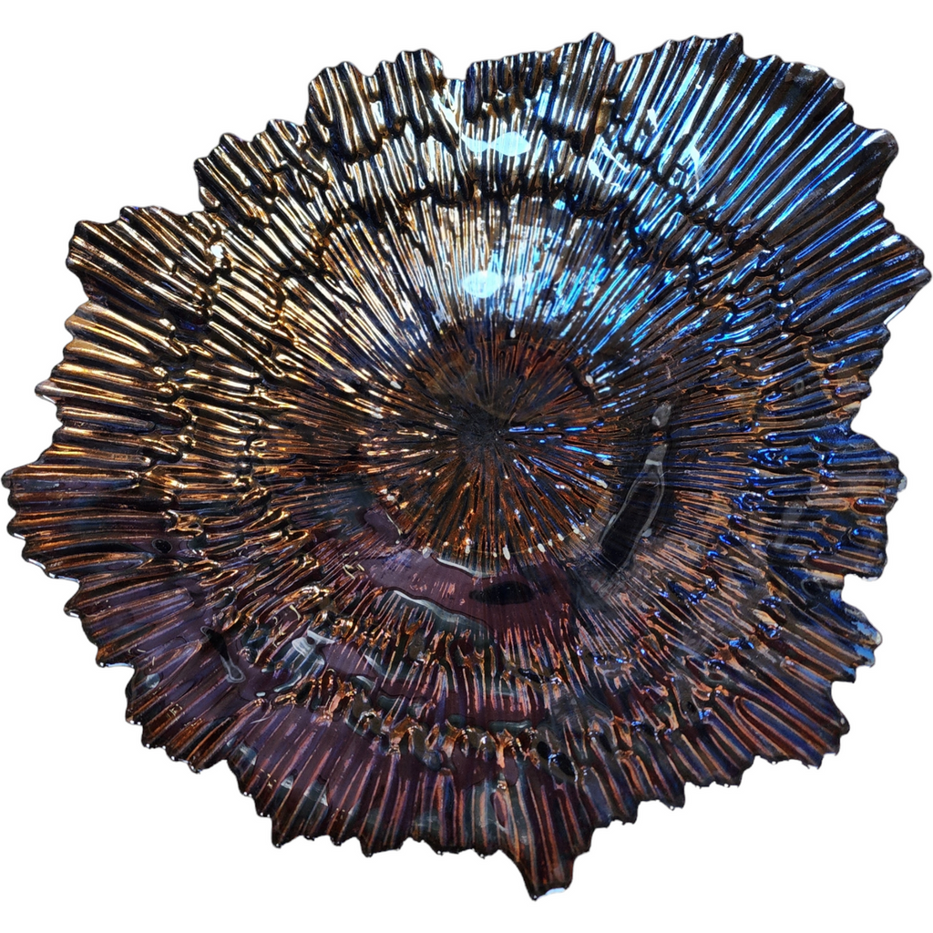 Gold Foil Amethyst Hand Blown Art Glass Large Decorative Bowl