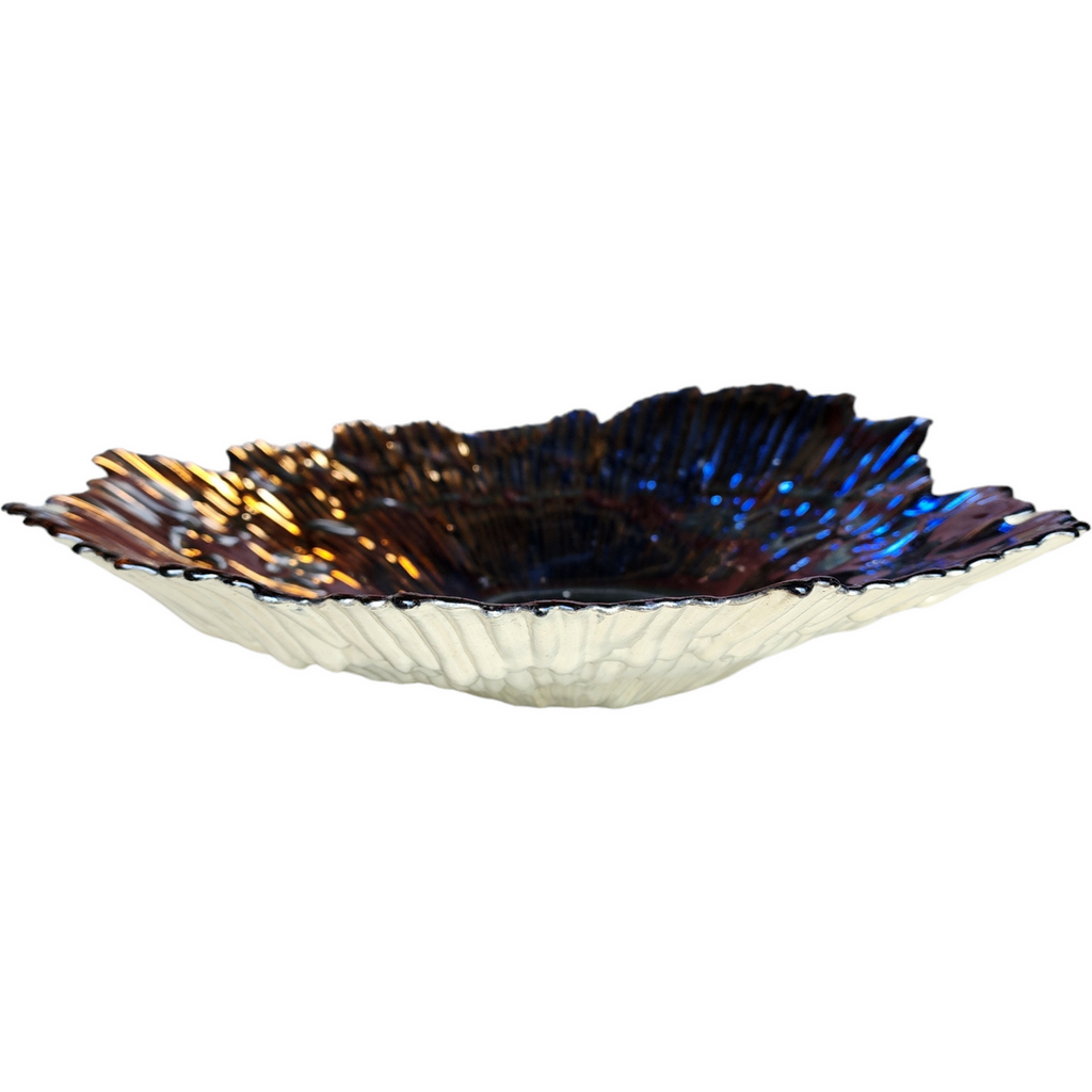 Gold Foil Amethyst Hand Blown Art Glass Large Decorative Bowl