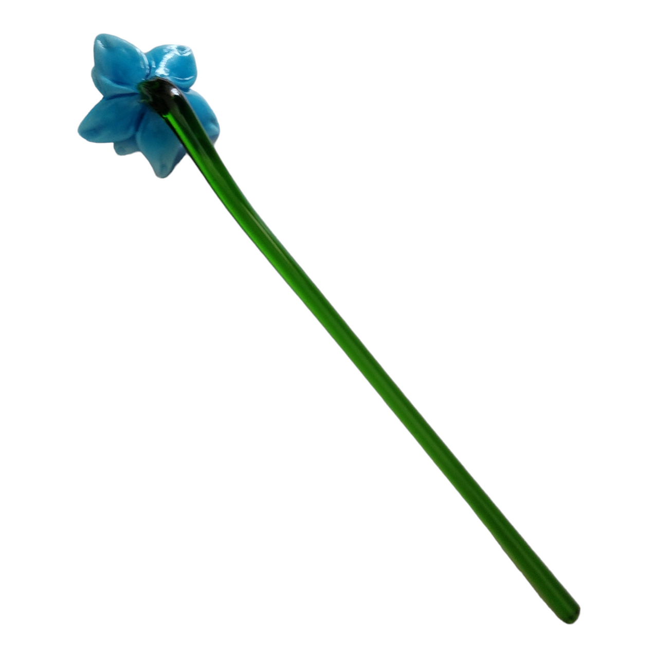 Art Glass Blue Daffodil Hand Blown Green Stem Flower Murano Style
