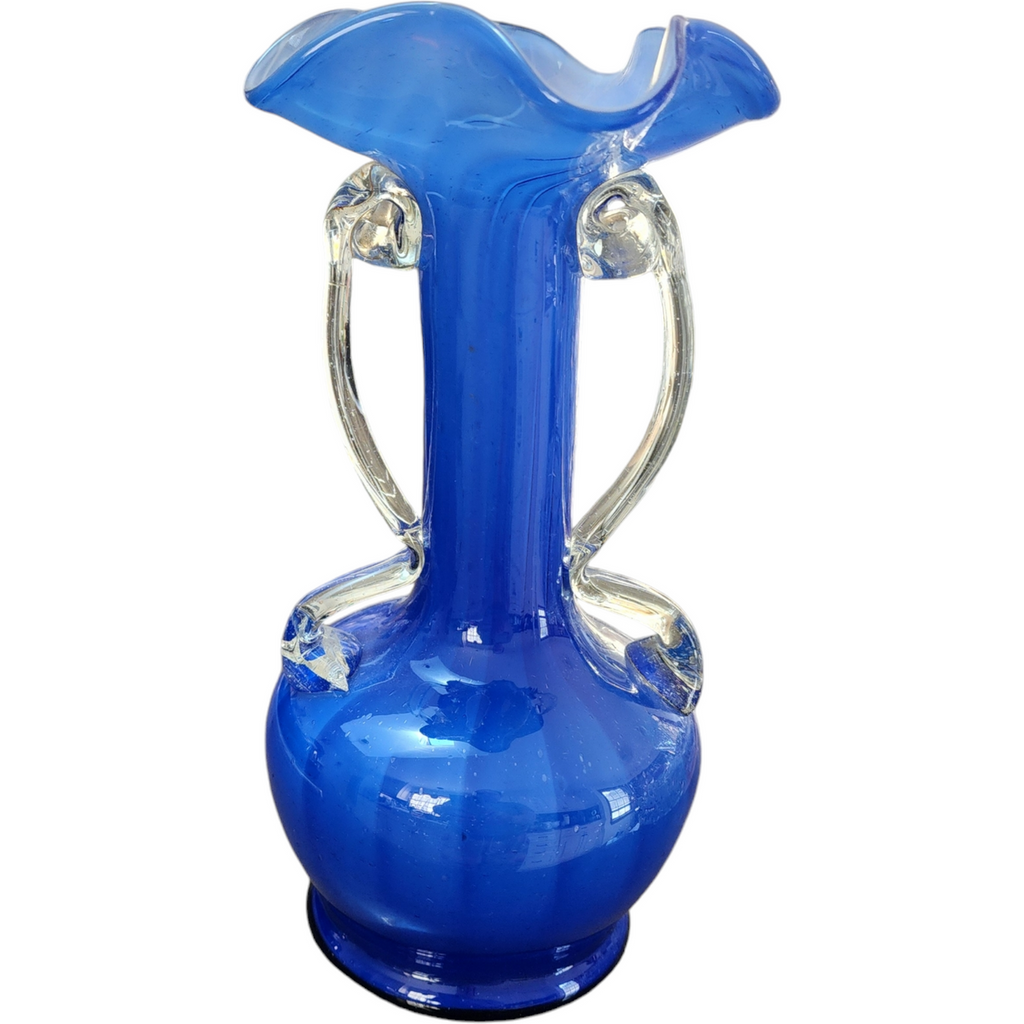 Art Glass Cobalt Blue Fade Stretched Hand Blown Pontil Mark Bud Vase