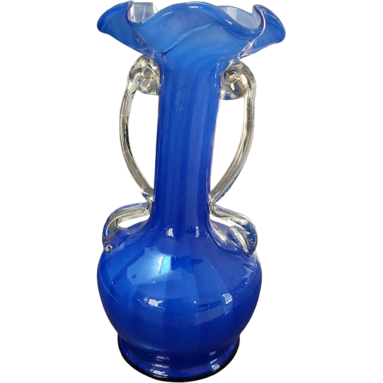 Art Glass Cobalt Blue Fade Stretched Hand Blown Pontil Mark Bud Vase