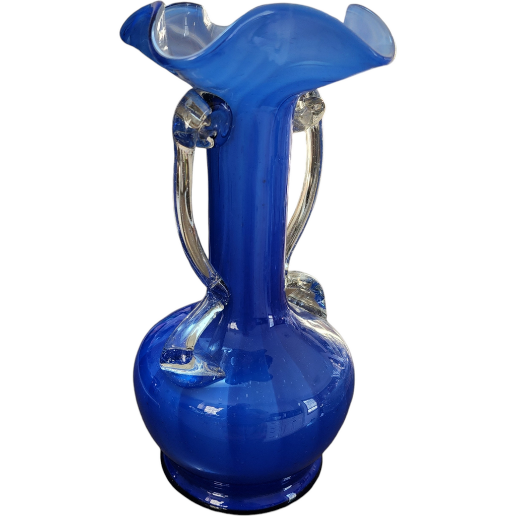 Art Glass Cobalt Blue Fade Stretched Hand Blown Pontil Mark Bud Vase