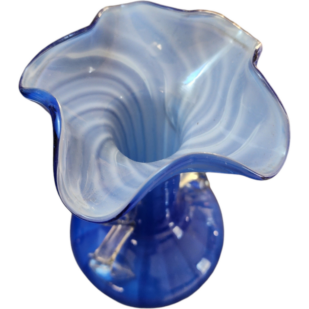 Art Glass Cobalt Blue Fade Stretched Hand Blown Pontil Mark Bud Vase
