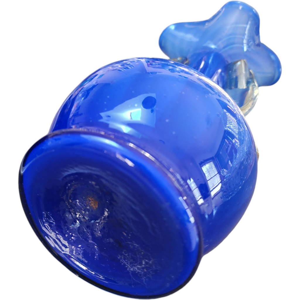Art Glass Cobalt Blue Fade Stretched Hand Blown Pontil Mark Bud Vase